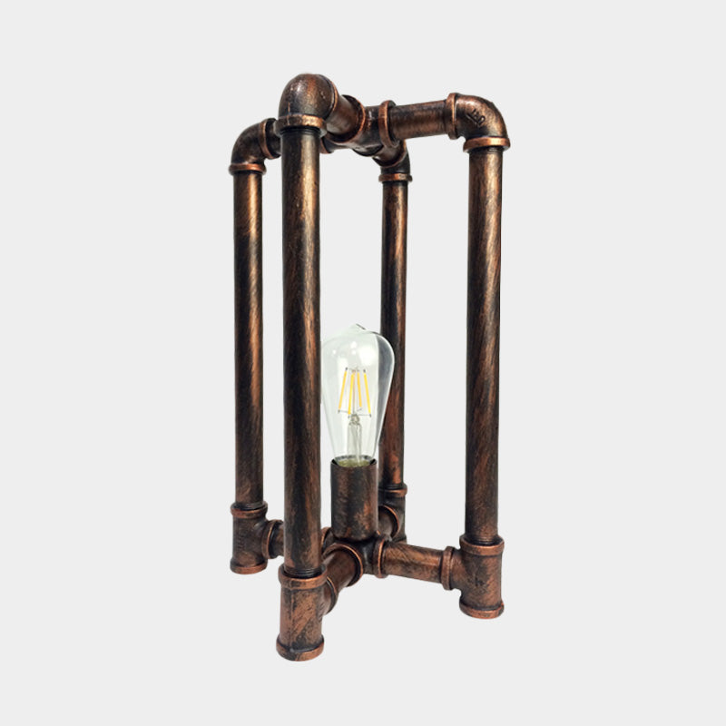 Iron Rust Task Lighting Cross Pipe 1 Head Industrial Nightstand Lamp with Plug In Cord for Restaurant Clearhalo 'Lamps' 'Table Lamps' Lighting' 602763