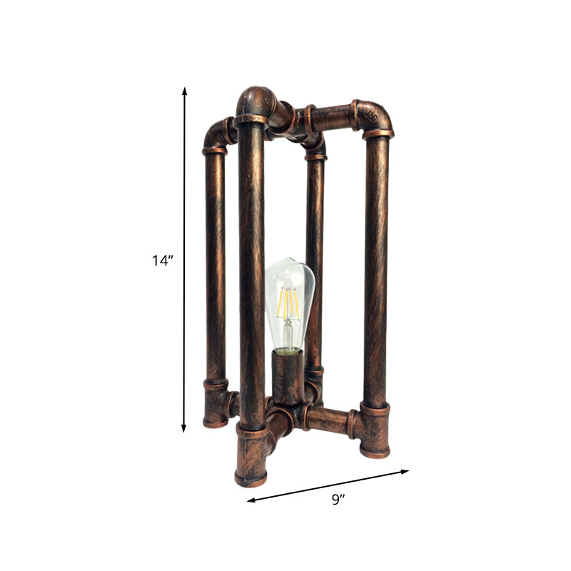 Iron Rust Task Lighting Cross Pipe 1 Head Industrial Nightstand Lamp with Plug In Cord for Restaurant Clearhalo 'Lamps' 'Table Lamps' Lighting' 602764