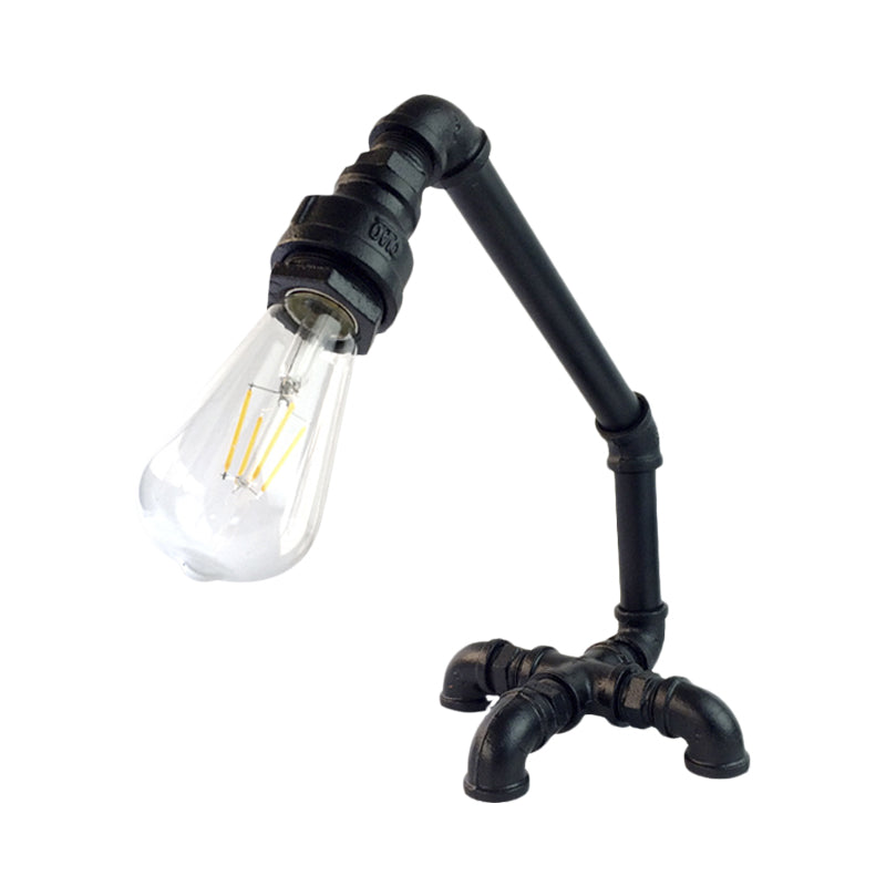 Metallic Bare Bulb Desk Light Vintage 1-Light Bedroom Plug-In Table Lamp in Rust/Black with Cross Pipe Base Clearhalo 'Lamps' 'Table Lamps' Lighting' 602796