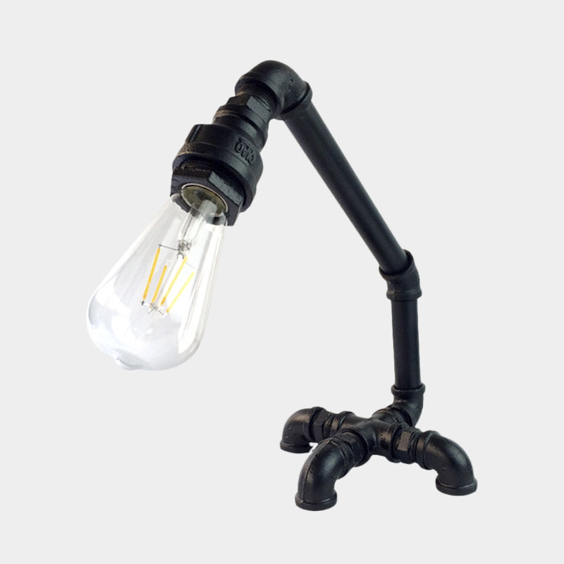 Metallic Bare Bulb Desk Light Vintage 1-Light Bedroom Plug-In Table Lamp in Rust/Black with Cross Pipe Base Clearhalo 'Lamps' 'Table Lamps' Lighting' 602797