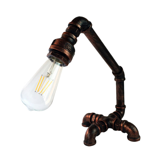 Metallic Bare Bulb Desk Light Vintage 1-Light Bedroom Plug-In Table Lamp in Rust/Black with Cross Pipe Base Clearhalo 'Lamps' 'Table Lamps' Lighting' 602801