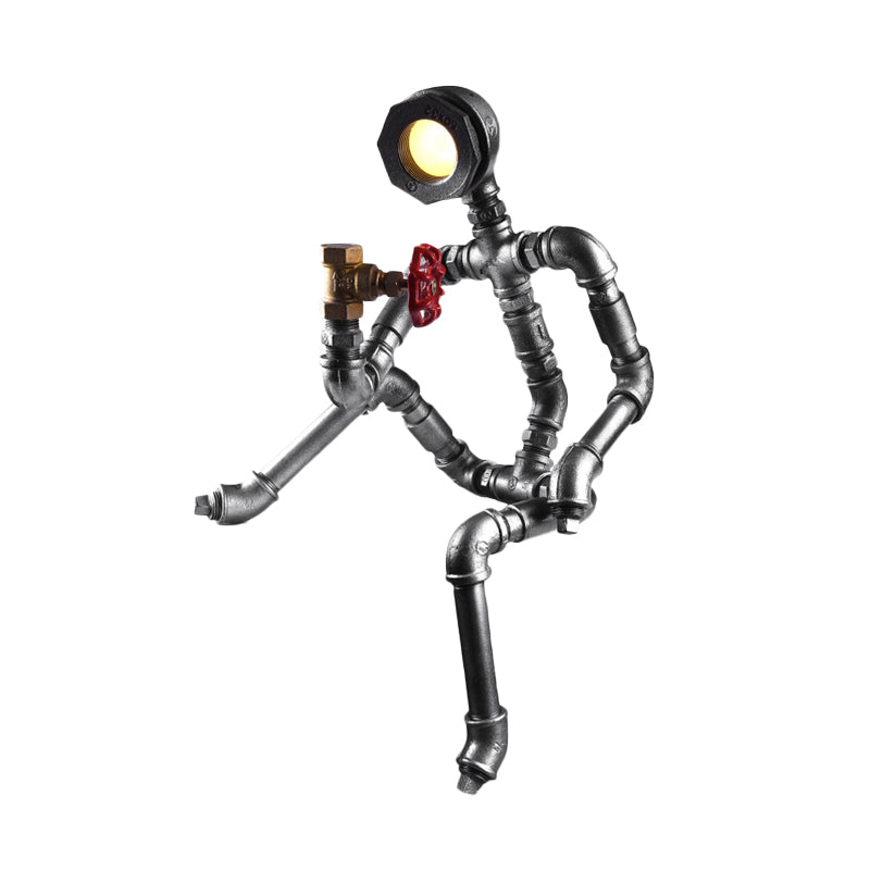 LED Table Light Industrial Thinking Robot Iron Plug-In Night Lamp in Silver with Red Valve Clearhalo 'Lamps' 'Table Lamps' Lighting' 602838