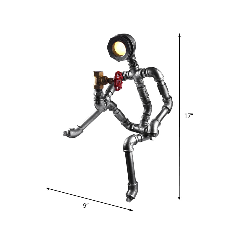 LED Table Light Industrial Thinking Robot Iron Plug-In Night Lamp in Silver with Red Valve Clearhalo 'Lamps' 'Table Lamps' Lighting' 602840