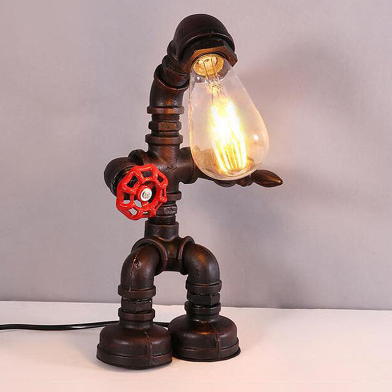 Vintage Dog Robot Small Desk Light 1 Head Metal Table Lamp in Brass with Red  Valve Deco for Bedside - Clearhalo