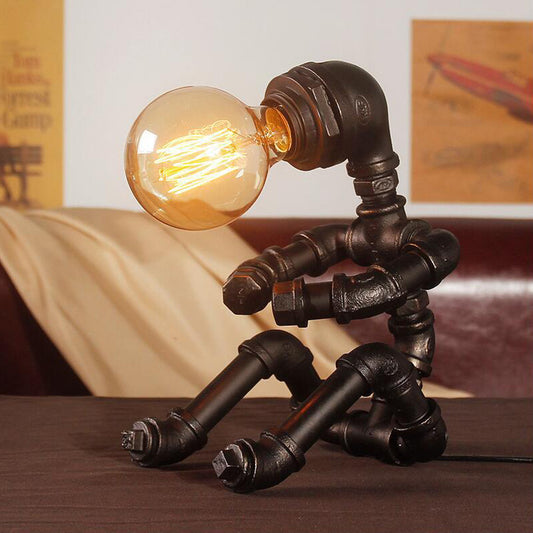 Antiqued Sitting Robot Table Light 1 Head Metal Nightstand Lamp in Brass for Coffee House Brass Clearhalo 'Lamps' 'Table Lamps' Lighting' 602891
