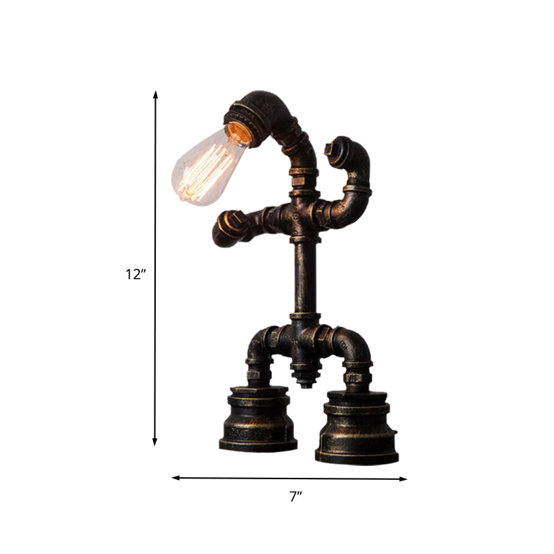 1 Light Robot Pipe Small Desk Light Rustic Black Iron Night Table Lamp with Plug-In Cord Clearhalo 'Lamps' 'Table Lamps' Lighting' 602900