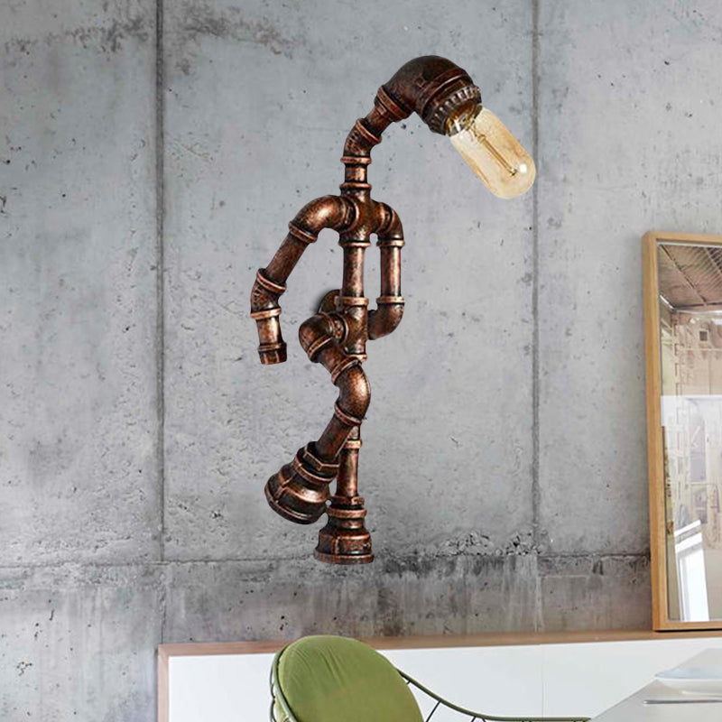 Metal Bronze Wall Sconce Light Standing Human Shape 1 Bulb Industrial Wall Mount Pipe Lamp Bronze Clearhalo 'Wall Lamps & Sconces' 'Wall Lights' Lighting' 602908