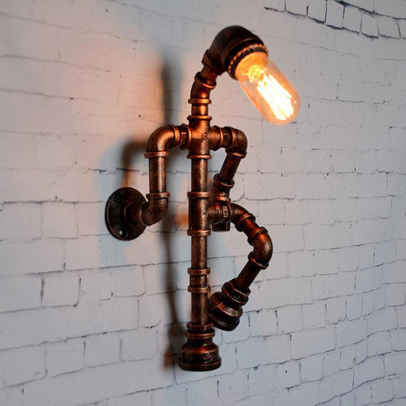 Metal Bronze Wall Sconce Light Standing Human Shape 1 Bulb Industrial Wall Mount Pipe Lamp Clearhalo 'Wall Lamps & Sconces' 'Wall Lights' Lighting' 602909