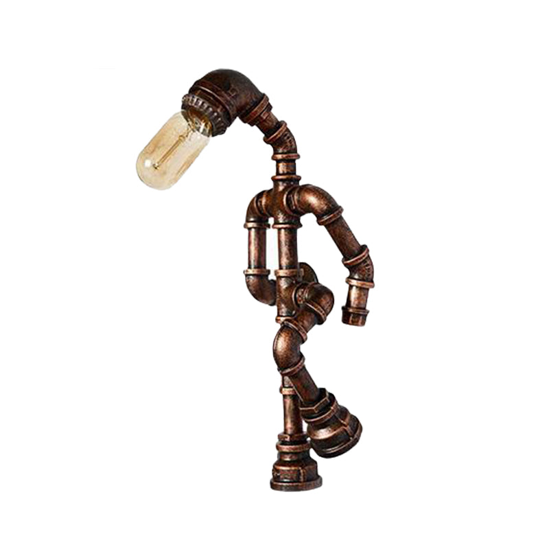 Metal Bronze Wall Sconce Light Standing Human Shape 1 Bulb Industrial Wall Mount Pipe Lamp Clearhalo 'Wall Lamps & Sconces' 'Wall Lights' Lighting' 602910