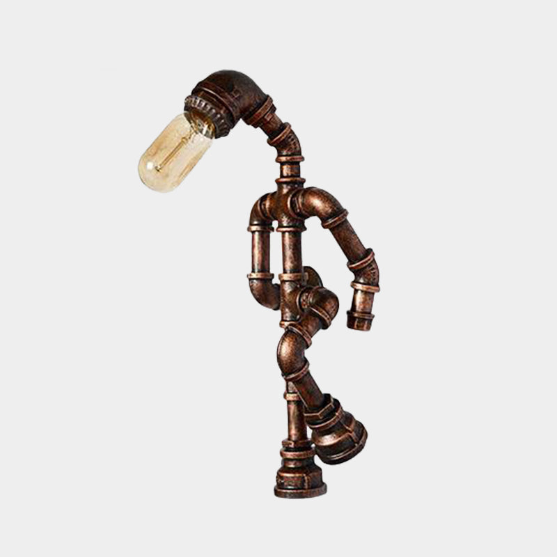 Metal Bronze Wall Sconce Light Standing Human Shape 1 Bulb Industrial Wall Mount Pipe Lamp Clearhalo 'Wall Lamps & Sconces' 'Wall Lights' Lighting' 602911