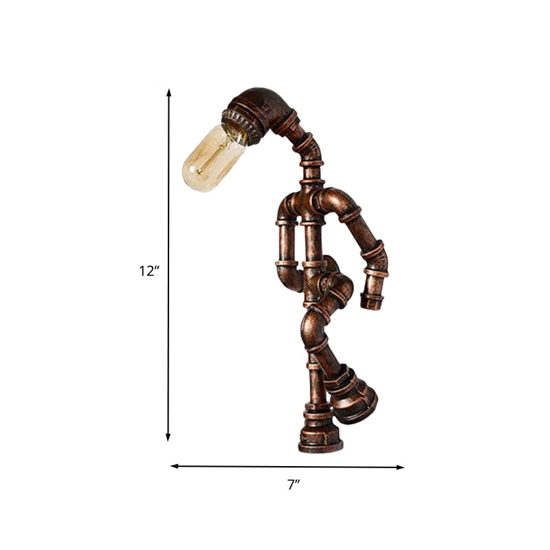 Metal Bronze Wall Sconce Light Standing Human Shape 1 Bulb Industrial Wall Mount Pipe Lamp Clearhalo 'Wall Lamps & Sconces' 'Wall Lights' Lighting' 602912