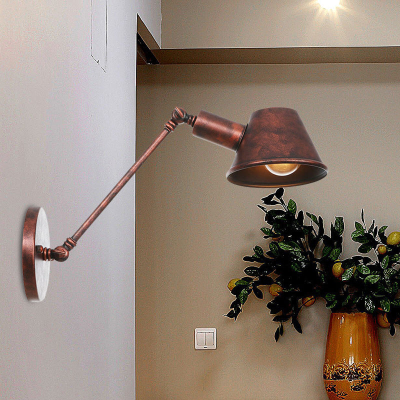 Antiqued Bell Sconce Lighting Fixture 1 Light Iron Wall Lamp in Rust with Swing Arm for Bedroom, 8"/12" Long Clearhalo 'Art deco wall lights' 'Cast Iron' 'Glass' 'Industrial wall lights' 'Industrial' 'Middle century wall lights' 'Modern' 'Rustic wall lights' 'Tiffany' 'Traditional wall lights' 'Wall Lamps & Sconces' 'Wall Lights' Lighting' 602934