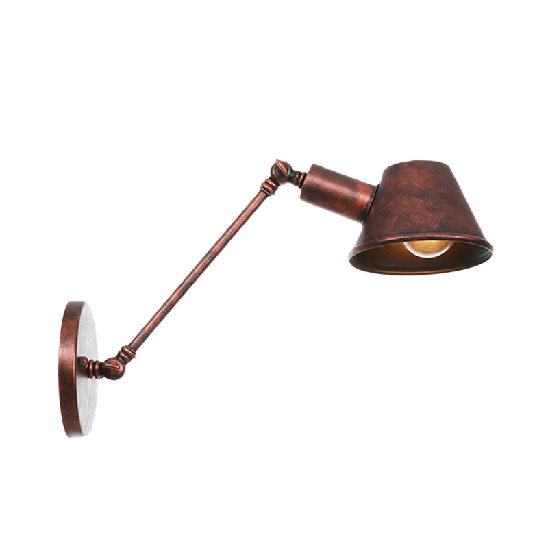 Antiqued Bell Sconce Lighting Fixture 1 Light Iron Wall Lamp in Rust with Swing Arm for Bedroom, 8"/12" Long Clearhalo 'Art deco wall lights' 'Cast Iron' 'Glass' 'Industrial wall lights' 'Industrial' 'Middle century wall lights' 'Modern' 'Rustic wall lights' 'Tiffany' 'Traditional wall lights' 'Wall Lamps & Sconces' 'Wall Lights' Lighting' 602935