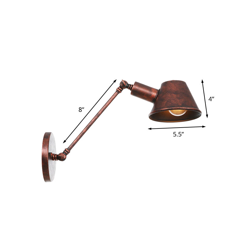 Antiqued Bell Sconce Lighting Fixture 1 Light Iron Wall Lamp in Rust with Swing Arm for Bedroom, 8"/12" Long Clearhalo 'Art deco wall lights' 'Cast Iron' 'Glass' 'Industrial wall lights' 'Industrial' 'Middle century wall lights' 'Modern' 'Rustic wall lights' 'Tiffany' 'Traditional wall lights' 'Wall Lamps & Sconces' 'Wall Lights' Lighting' 602937