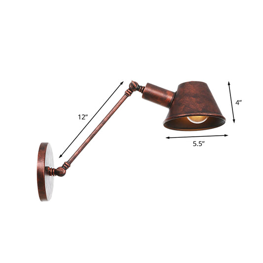 Antiqued Bell Sconce Lighting Fixture 1 Light Iron Wall Lamp in Rust with Swing Arm for Bedroom, 8"/12" Long Clearhalo 'Art deco wall lights' 'Cast Iron' 'Glass' 'Industrial wall lights' 'Industrial' 'Middle century wall lights' 'Modern' 'Rustic wall lights' 'Tiffany' 'Traditional wall lights' 'Wall Lamps & Sconces' 'Wall Lights' Lighting' 602938