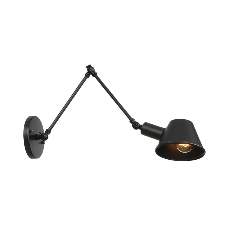 1 Bulb Wall Light Sconce Industrial Bar Wall Mounted Lamp with Bell Metal Shade in Black, 6"+6"/12"+6" Length of Swing Arm Clearhalo 'Art deco wall lights' 'Cast Iron' 'Glass' 'Industrial wall lights' 'Industrial' 'Middle century wall lights' 'Modern' 'Rustic wall lights' 'Tiffany' 'Traditional wall lights' 'Wall Lamps & Sconces' 'Wall Lights' Lighting' 602960