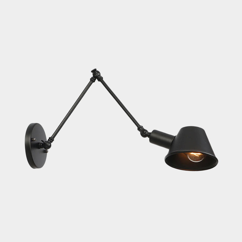 1 Bulb Wall Light Sconce Industrial Bar Wall Mounted Lamp with Bell Metal Shade in Black, 6"+6"/12"+6" Length of Swing Arm Clearhalo 'Art deco wall lights' 'Cast Iron' 'Glass' 'Industrial wall lights' 'Industrial' 'Middle century wall lights' 'Modern' 'Rustic wall lights' 'Tiffany' 'Traditional wall lights' 'Wall Lamps & Sconces' 'Wall Lights' Lighting' 602961