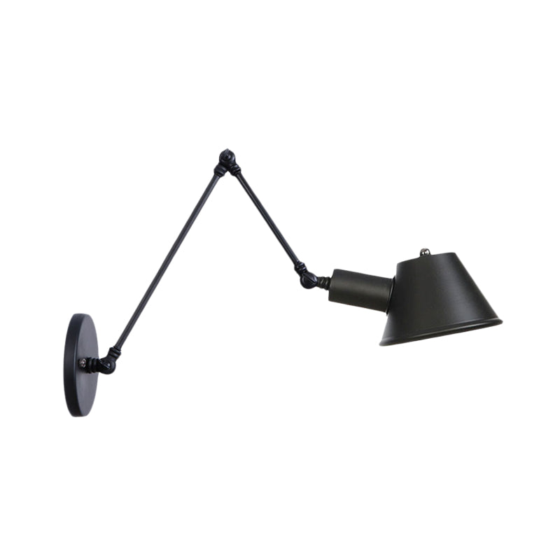 1 Bulb Wall Light Sconce Industrial Bar Wall Mounted Lamp with Bell Metal Shade in Black, 6"+6"/12"+6" Length of Swing Arm Black 6"+6" Clearhalo 'Art deco wall lights' 'Cast Iron' 'Glass' 'Industrial wall lights' 'Industrial' 'Middle century wall lights' 'Modern' 'Rustic wall lights' 'Tiffany' 'Traditional wall lights' 'Wall Lamps & Sconces' 'Wall Lights' Lighting' 602965