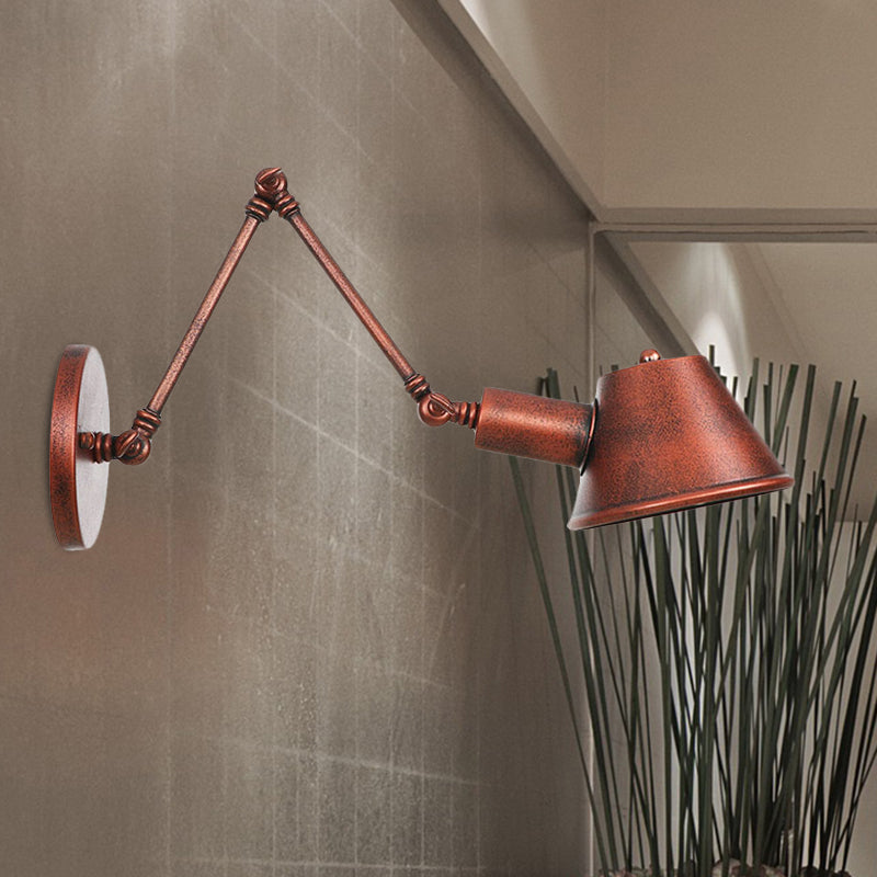 Iron Rust Finish Wall Light Fixture Bell 1-Light Farmhouse Wall Mount Sconce with Swing Arm of 6"+6"/12"+6" L Clearhalo 'Art deco wall lights' 'Cast Iron' 'Glass' 'Industrial wall lights' 'Industrial' 'Middle century wall lights' 'Modern' 'Rustic wall lights' 'Tiffany' 'Traditional wall lights' 'Wall Lamps & Sconces' 'Wall Lights' Lighting' 602982