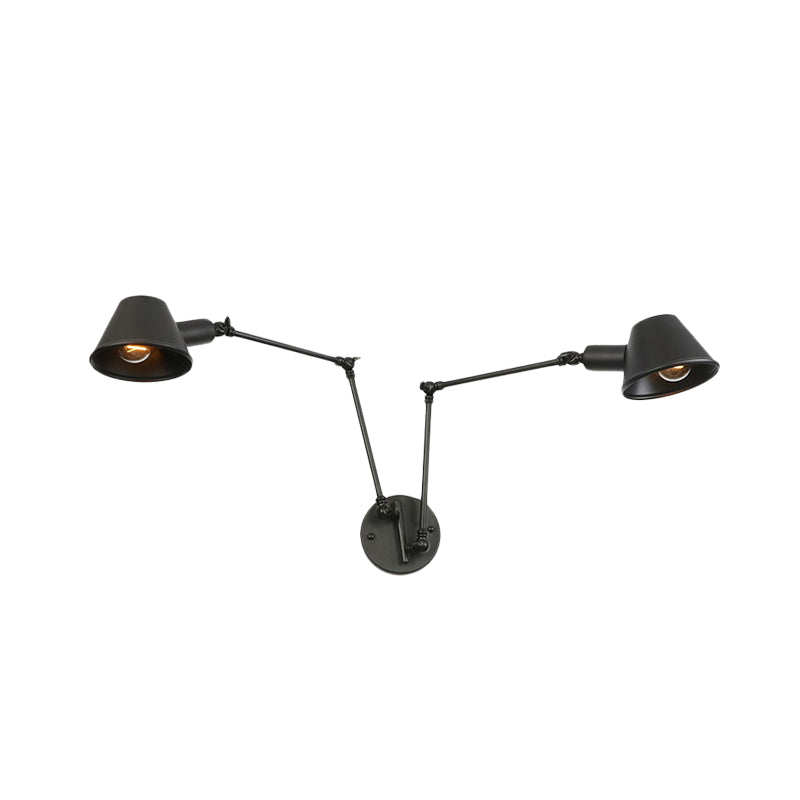 2/3 Lights Iron Sconce Lighting Antiqued Black Finish Swing Arm Bedroom Wall Lamp with Bell Shade Clearhalo 'Art deco wall lights' 'Cast Iron' 'Glass' 'Industrial wall lights' 'Industrial' 'Middle century wall lights' 'Modern' 'Rustic wall lights' 'Tiffany' 'Traditional wall lights' 'Wall Lamps & Sconces' 'Wall Lights' Lighting' 602992