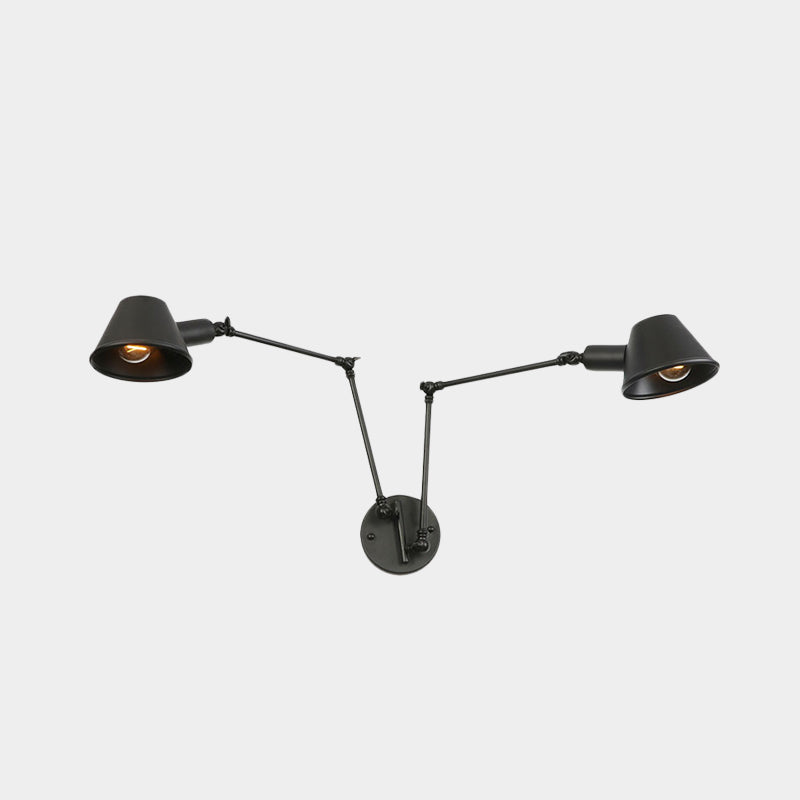 2/3 Lights Iron Sconce Lighting Antiqued Black Finish Swing Arm Bedroom Wall Lamp with Bell Shade Clearhalo 'Art deco wall lights' 'Cast Iron' 'Glass' 'Industrial wall lights' 'Industrial' 'Middle century wall lights' 'Modern' 'Rustic wall lights' 'Tiffany' 'Traditional wall lights' 'Wall Lamps & Sconces' 'Wall Lights' Lighting' 602993