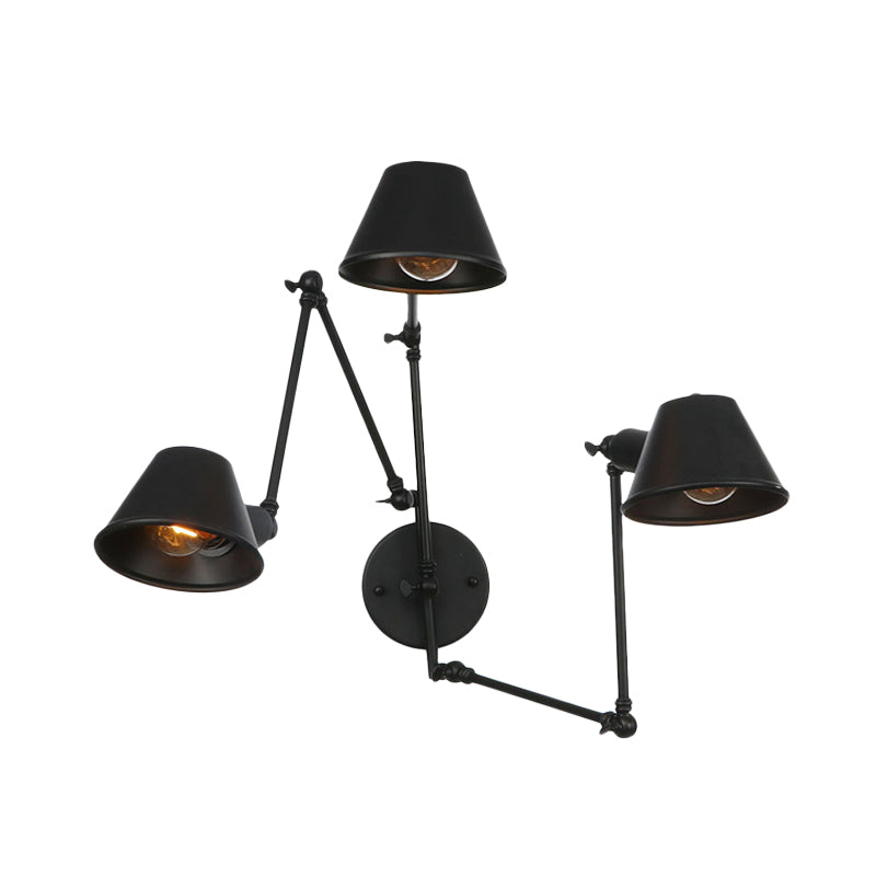 2/3 Lights Iron Sconce Lighting Antiqued Black Finish Swing Arm Bedroom Wall Lamp with Bell Shade Clearhalo 'Art deco wall lights' 'Cast Iron' 'Glass' 'Industrial wall lights' 'Industrial' 'Middle century wall lights' 'Modern' 'Rustic wall lights' 'Tiffany' 'Traditional wall lights' 'Wall Lamps & Sconces' 'Wall Lights' Lighting' 602997