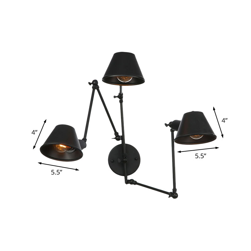 2/3 Lights Iron Sconce Lighting Antiqued Black Finish Swing Arm Bedroom Wall Lamp with Bell Shade Clearhalo 'Art deco wall lights' 'Cast Iron' 'Glass' 'Industrial wall lights' 'Industrial' 'Middle century wall lights' 'Modern' 'Rustic wall lights' 'Tiffany' 'Traditional wall lights' 'Wall Lamps & Sconces' 'Wall Lights' Lighting' 602998