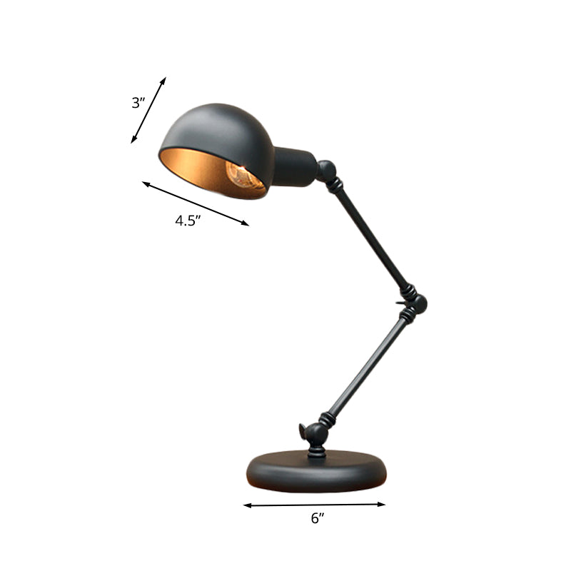 Dome Restaurant Table Lighting Vintage Iron 1-Head 4.5"/6" Wide Black Finish Desk Lamp with Swing Arm Clearhalo 'Lamps' 'Table Lamps' Lighting' 603033