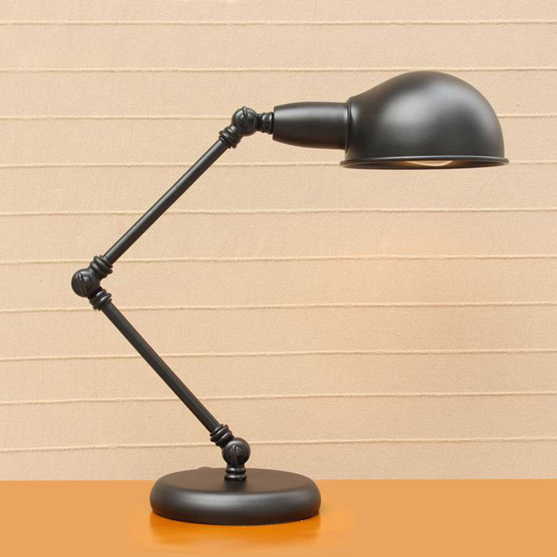 Dome Restaurant Table Lighting Vintage Iron 1-Head 4.5"/6" Wide Black Finish Desk Lamp with Swing Arm Black 6" Clearhalo 'Lamps' 'Table Lamps' Lighting' 603034