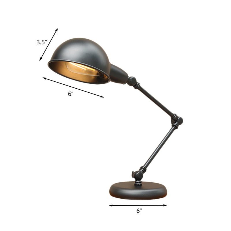 Dome Restaurant Table Lighting Vintage Iron 1-Head 4.5"/6" Wide Black Finish Desk Lamp with Swing Arm Clearhalo 'Lamps' 'Table Lamps' Lighting' 603037