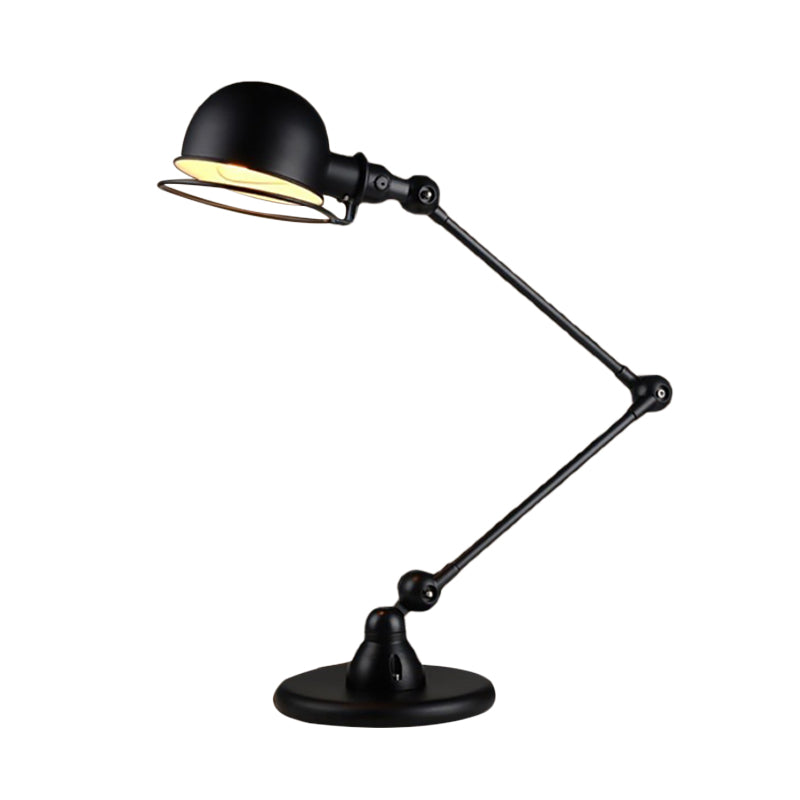 1-Bulb Iron Table Lighting Antiqued Black Finish Swing Arm Restaurant Desk Lamp with Dome and Ring Shade Clearhalo 'Lamps' 'Table Lamps' Lighting' 603069