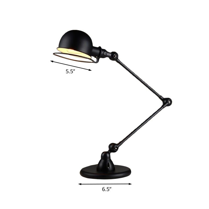 1-Bulb Iron Table Lighting Antiqued Black Finish Swing Arm Restaurant Desk Lamp with Dome and Ring Shade Clearhalo 'Lamps' 'Table Lamps' Lighting' 603070