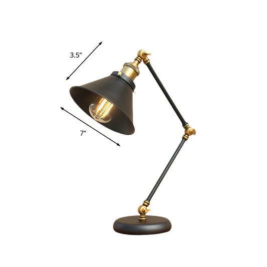 Black/Gold Finish 1 Bulb Desk Light Farmhouse Metallic Swing Arm Nightstand Lamp with Flared Shade Clearhalo 'Lamps' 'Table Lamps' Lighting' 603087