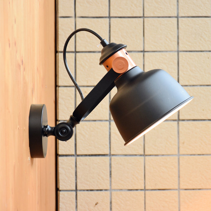 Black Bowl Wall Sconce Industrial Iron 1 Head Bedside Wall Mount Lamp Fixture with Rotatable Handle Clearhalo 'Art deco wall lights' 'Cast Iron' 'Glass' 'Industrial wall lights' 'Industrial' 'Middle century wall lights' 'Modern' 'Rustic wall lights' 'Tiffany' 'Traditional wall lights' 'Wall Lamps & Sconces' 'Wall Lights' Lighting' 603122