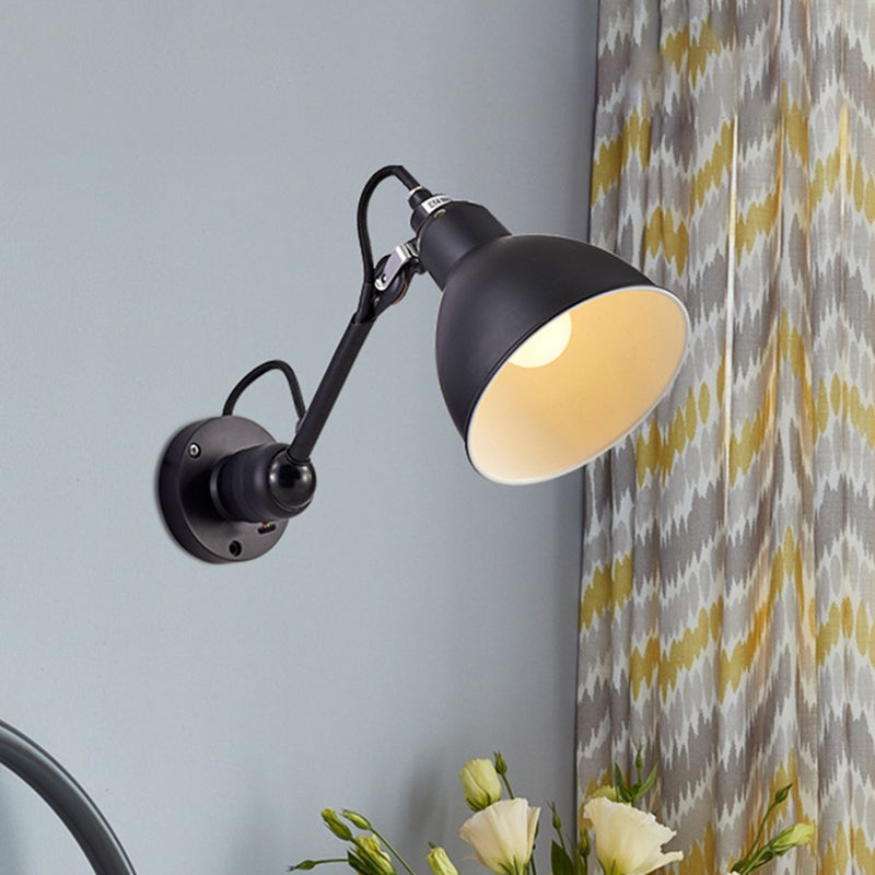Antiqued Domed Wall Mount Sconce 1-Light Metal Adjustable Arm Wall Lamp in Black for Corridor Clearhalo 'Art deco wall lights' 'Cast Iron' 'Glass' 'Industrial wall lights' 'Industrial' 'Middle century wall lights' 'Modern' 'Rustic wall lights' 'Tiffany' 'Traditional wall lights' 'Wall Lamps & Sconces' 'Wall Lights' Lighting' 603127