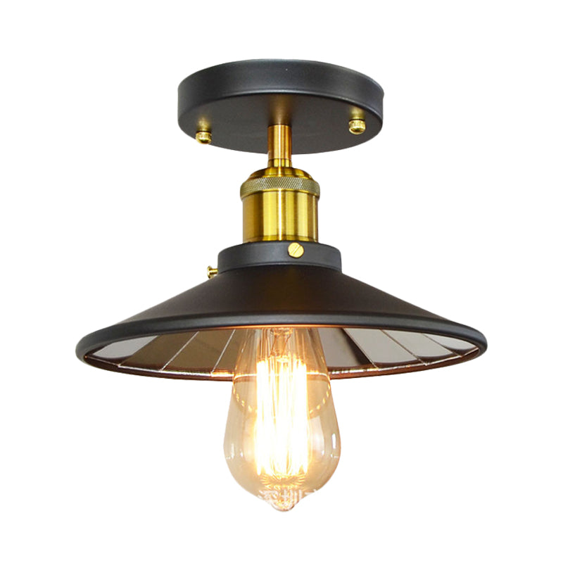 Metal Wide Flare Semi Flush Lighting Industrial 1-Light Study Room Close to Ceiling Lamp in Black Clearhalo 'Ceiling Lights' 'Close To Ceiling Lights' 'Close to ceiling' 'Semi-flushmount' Lighting' 603157