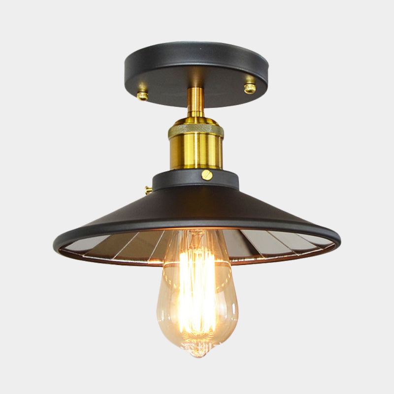 Metal Wide Flare Semi Flush Lighting Industrial 1-Light Study Room Close to Ceiling Lamp in Black Clearhalo 'Ceiling Lights' 'Close To Ceiling Lights' 'Close to ceiling' 'Semi-flushmount' Lighting' 603158