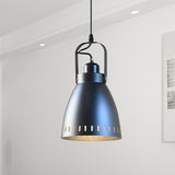 1-Bulb Hanging Light Fixture Industrial Small Bell Metallic Drop Pendant Lamp in Black with Handle Clearhalo 'Art Deco Pendants' 'Black' 'Cast Iron' 'Ceiling Lights' 'Ceramic' 'Crystal' 'Industrial Pendants' 'Industrial' 'Metal' 'Middle Century Pendants' 'Pendant Lights' 'Pendants' 'Rustic Pendants' 'Tiffany' Lighting' 603510