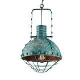 Wire Cage Iron Down Lighting Rustic 1-Head Restaurant Handle Hanging Pendant in Aqua with Domed Shade Clearhalo 'Art Deco Pendants' 'Cast Iron' 'Ceiling Lights' 'Ceramic' 'Crystal' 'Industrial Pendants' 'Industrial' 'Metal' 'Middle Century Pendants' 'Pendant Lights' 'Pendants' 'Tiffany' Lighting' 603528