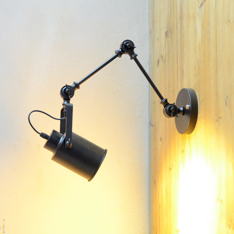 Black 1 Head Sconce Lighting Industrial Iron Swing Arm Wall Mounted Lamp for Corridor Clearhalo 'Art deco wall lights' 'Cast Iron' 'Glass' 'Industrial wall lights' 'Industrial' 'Middle century wall lights' 'Modern' 'Rustic wall lights' 'Tiffany' 'Traditional wall lights' 'Wall Lamps & Sconces' 'Wall Lights' Lighting' 603542