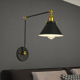 Cone Metal Sconce Vintage 1 Bulb Restaurant Wall Lighting Fixture in Black with Swing Arm Black Clearhalo 'Art deco wall lights' 'Cast Iron' 'Glass' 'Industrial wall lights' 'Industrial' 'Middle century wall lights' 'Modern' 'Rustic wall lights' 'Tiffany' 'Traditional wall lights' 'Wall Lamps & Sconces' 'Wall Lights' Lighting' 603546