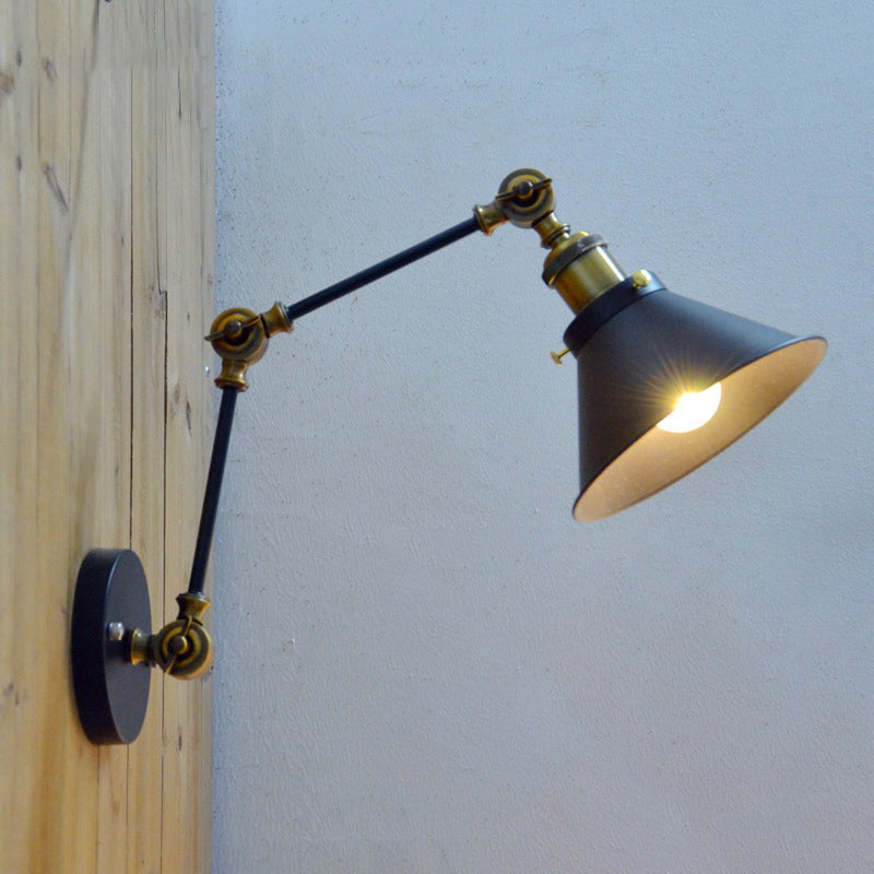 1 Light Wall Light Sconce Antiqued Bedside Swing Arm Wall Mount with Conical Metal Shade in Black Clearhalo 'Art deco wall lights' 'Cast Iron' 'Glass' 'Industrial wall lights' 'Industrial' 'Middle century wall lights' 'Modern' 'Rustic wall lights' 'Tiffany' 'Traditional wall lights' 'Wall Lamps & Sconces' 'Wall Lights' Lighting' 603552