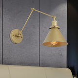 Iron Gold Finish Sconce Lamp Swing Arm 1-Head Industrial Plug-In Wall Mounted Light with Swing Arm Clearhalo 'Art deco wall lights' 'Cast Iron' 'Glass' 'Industrial wall lights' 'Industrial' 'Middle century wall lights' 'Modern' 'Rustic wall lights' 'Tiffany' 'Traditional wall lights' 'Wall Lamps & Sconces' 'Wall Lights' Lighting' 603557