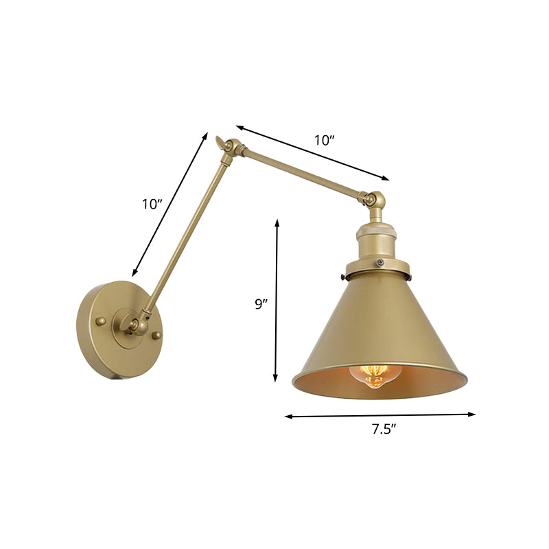 Iron Gold Finish Sconce Lamp Swing Arm 1-Head Industrial Plug-In Wall Mounted Light with Swing Arm Clearhalo 'Art deco wall lights' 'Cast Iron' 'Glass' 'Industrial wall lights' 'Industrial' 'Middle century wall lights' 'Modern' 'Rustic wall lights' 'Tiffany' 'Traditional wall lights' 'Wall Lamps & Sconces' 'Wall Lights' Lighting' 603560