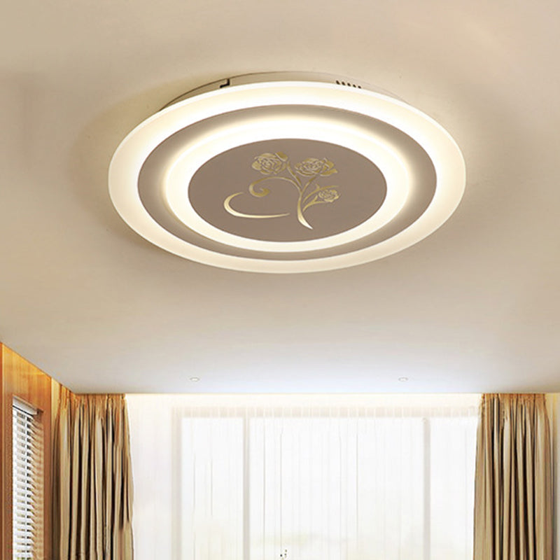 Acrylic Circle Flush Light Fixture Modernist LED White Ceiling Mounted with Rose Pattern White Clearhalo 'Ceiling Lights' 'Close To Ceiling Lights' 'Close to ceiling' 'Flush mount' Lighting' 603603