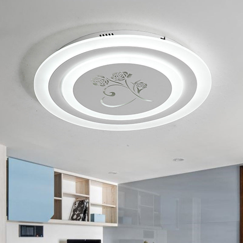 Acrylic Circle Flush Light Fixture Modernist LED White Ceiling Mounted with Rose Pattern Clearhalo 'Ceiling Lights' 'Close To Ceiling Lights' 'Close to ceiling' 'Flush mount' Lighting' 603604