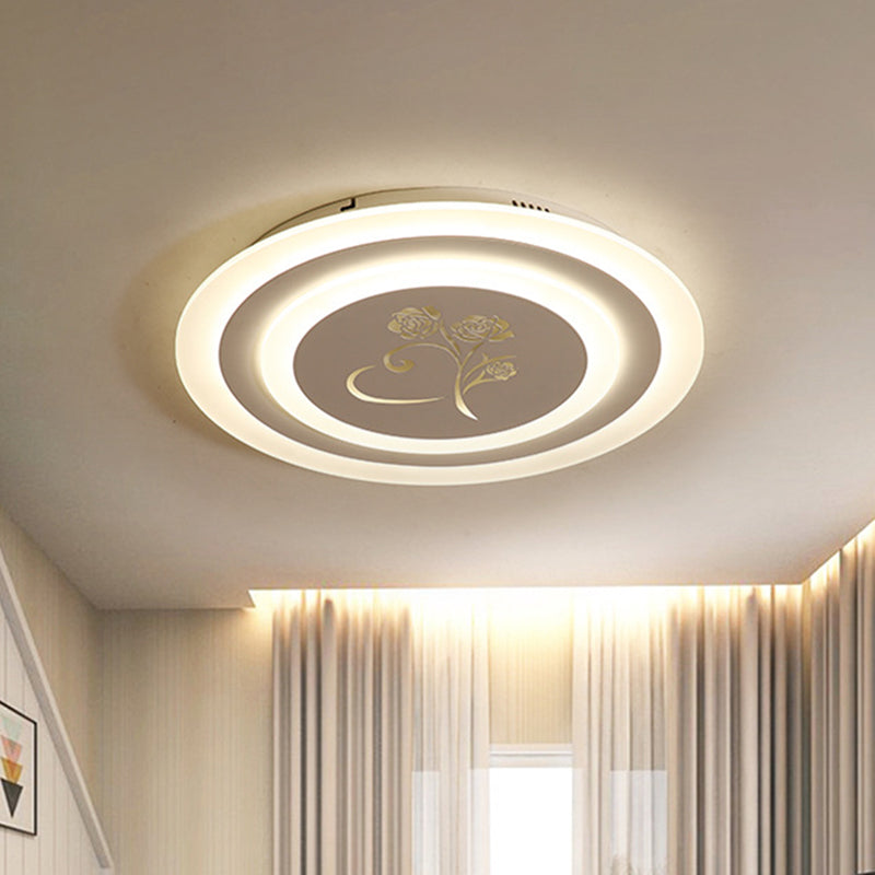 Acrylic Circle Flush Light Fixture Modernist LED White Ceiling Mounted with Rose Pattern Clearhalo 'Ceiling Lights' 'Close To Ceiling Lights' 'Close to ceiling' 'Flush mount' Lighting' 603605