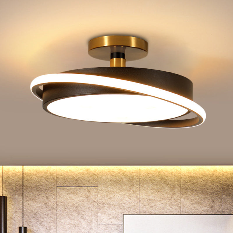 Drum Bedroom Flush Light Fixture Metal 18"/21.5" Dia LED Modernism Semi Flush Lamp in White/Black with Rotatable Ring, White/Warm Light Clearhalo 'Ceiling Lights' 'Close To Ceiling Lights' 'Close to ceiling' 'Semi-flushmount' Lighting' 603635