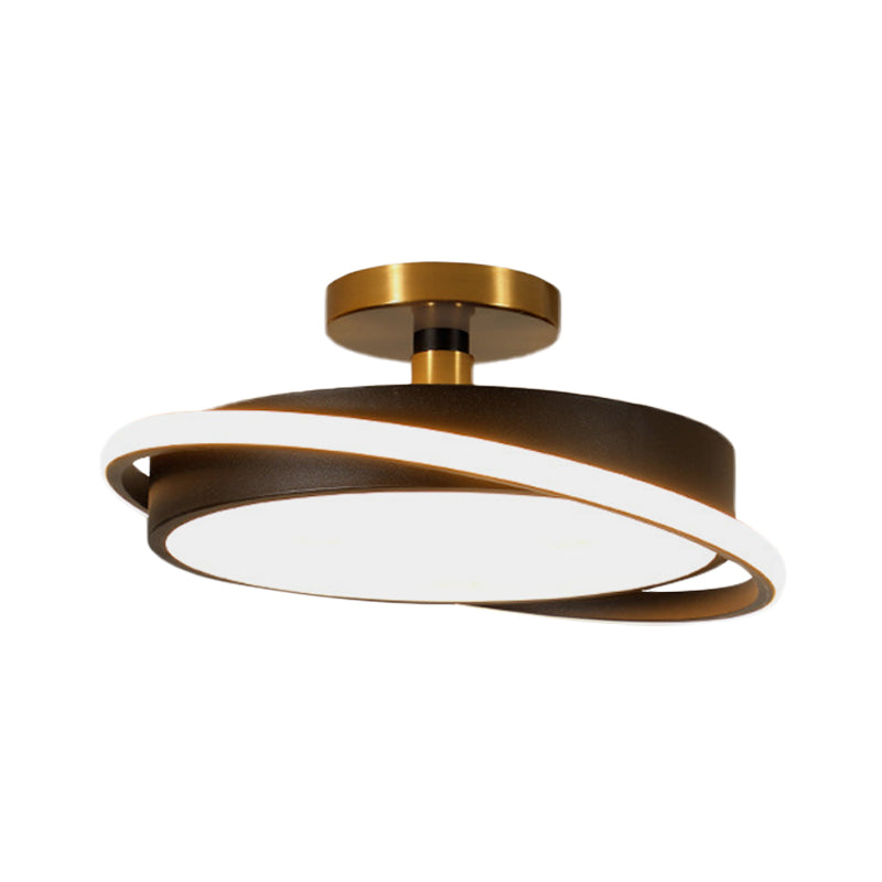 Drum Bedroom Flush Light Fixture Metal 18"/21.5" Dia LED Modernism Semi Flush Lamp in White/Black with Rotatable Ring, White/Warm Light Clearhalo 'Ceiling Lights' 'Close To Ceiling Lights' 'Close to ceiling' 'Semi-flushmount' Lighting' 603636