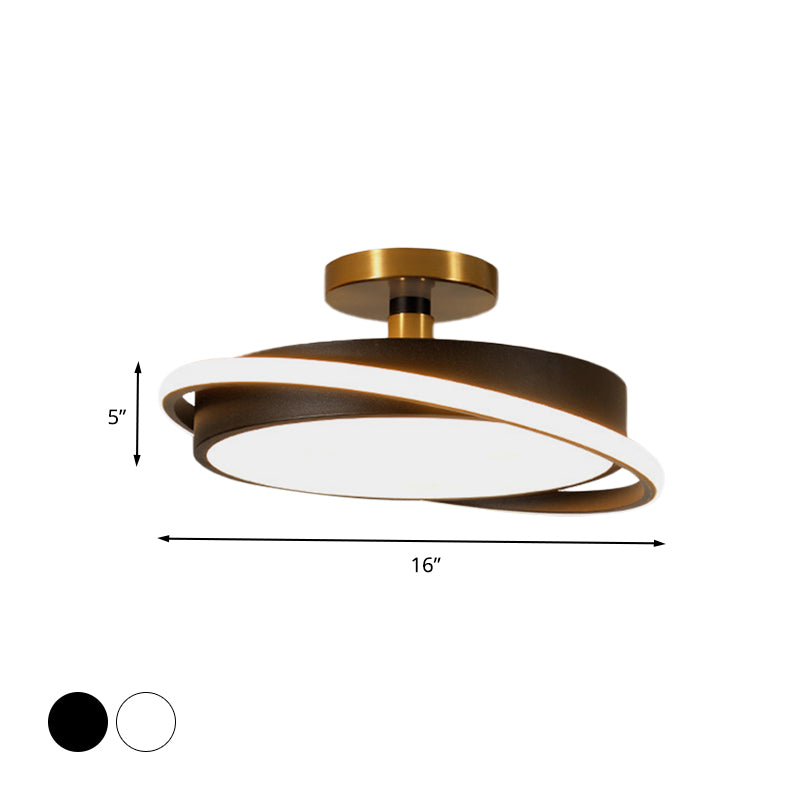 Drum Bedroom Flush Light Fixture Metal 18"/21.5" Dia LED Modernism Semi Flush Lamp in White/Black with Rotatable Ring, White/Warm Light Clearhalo 'Ceiling Lights' 'Close To Ceiling Lights' 'Close to ceiling' 'Semi-flushmount' Lighting' 603638